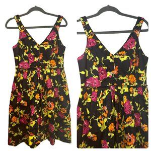 VTG Kay Unger New York Ladies V Neck Summer Floral Sleeveless Floral Dress SZ 8